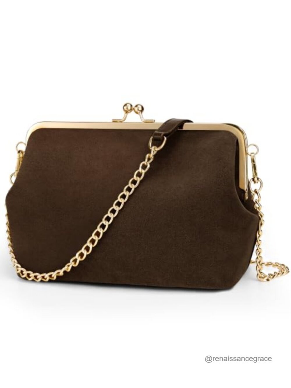 Kiss Lock Shoulder Bag Faux Suede Crossbody Purse Detachable Strap
